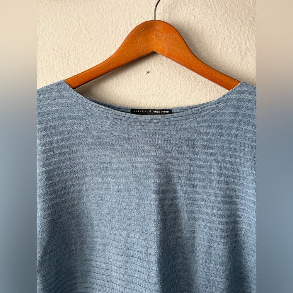 Peruvian Connection 100% Cotton Light Blue Ribbed Knit Sweater Top Women’s Large - Picture 3 of 7